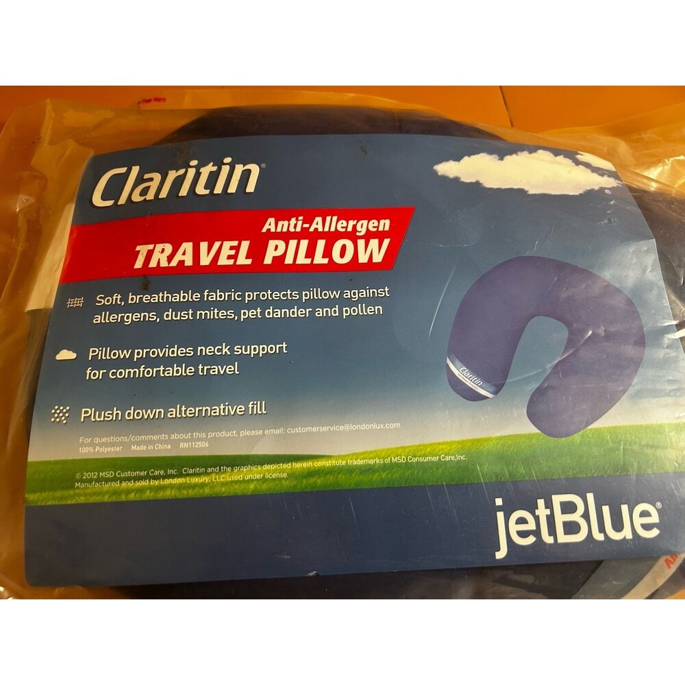 New! Sealed! Claritin Anti allergen Neck Pillow Made Exclusively For Jetblue -